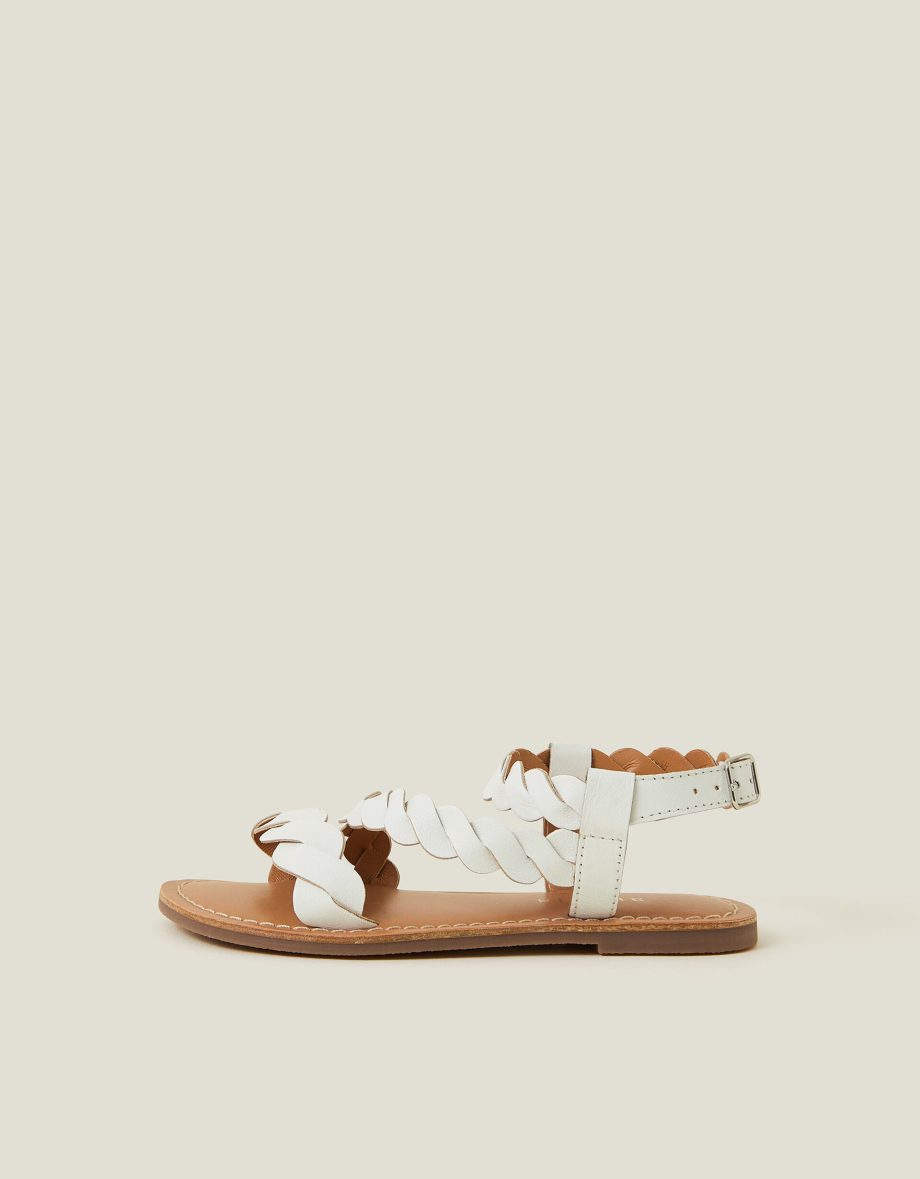 GIRLS LEATHER PLAIT SANDALS WHITE