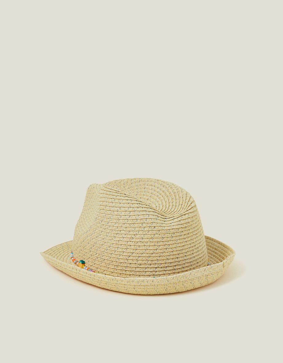 GIRLS BEADED BAND STRAW HAT NATURAL