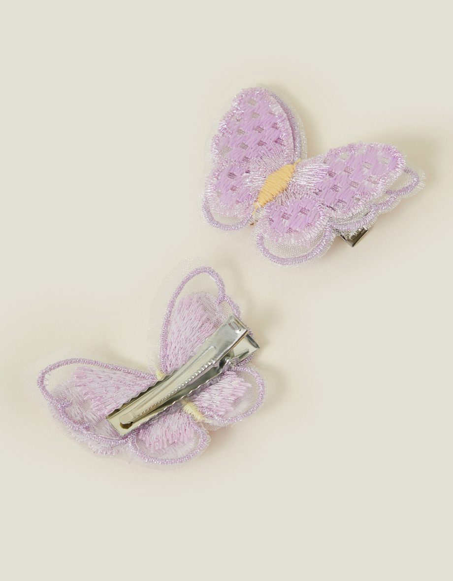 2-Pack Girls Embroidered Butterfly Hair Clips