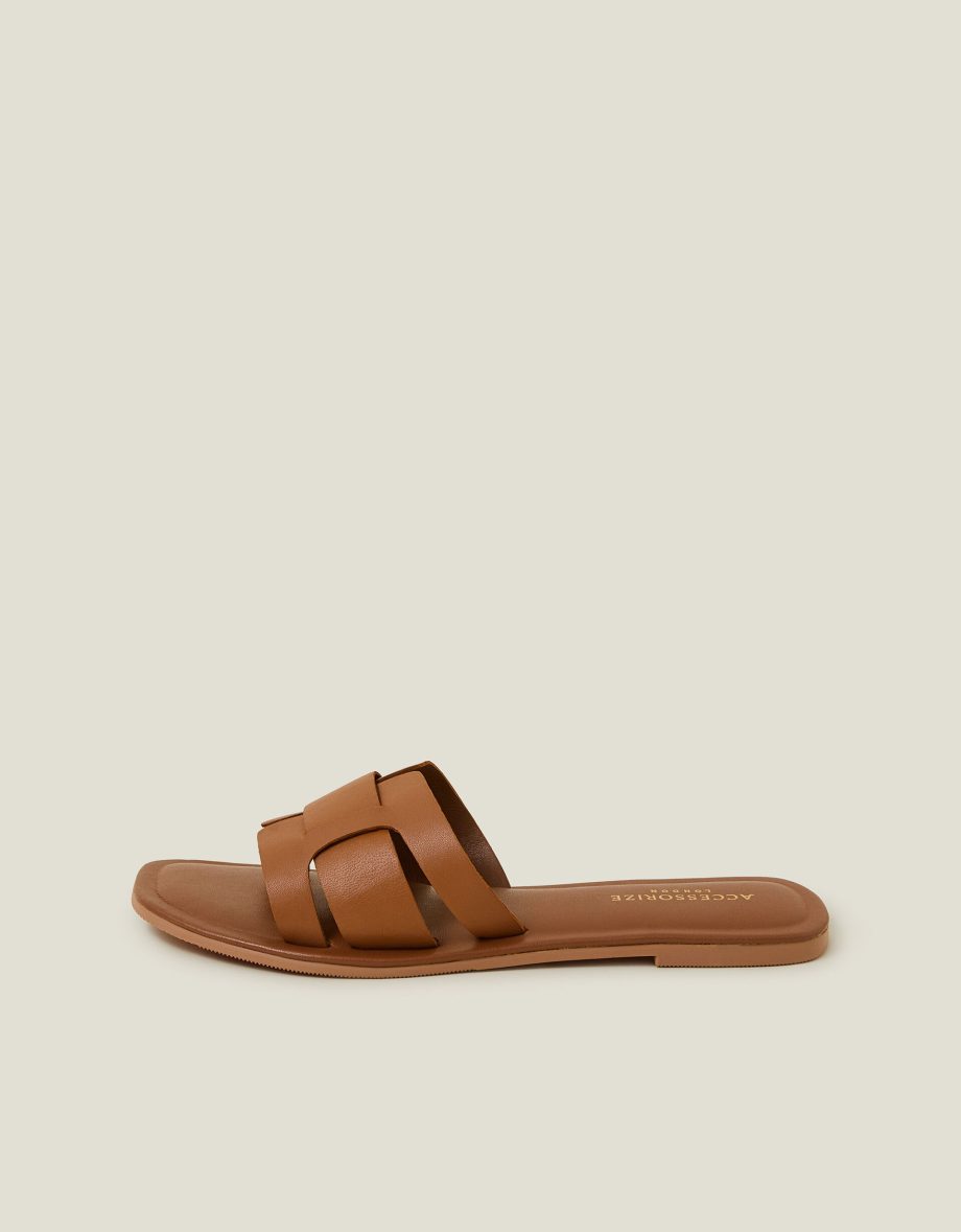 Leather Cut-Out Sliders Tan