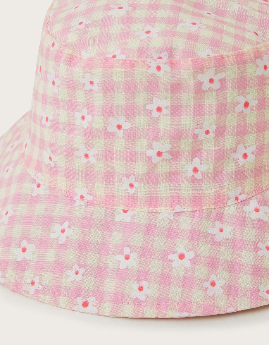 Baby check floppy bucket hat pink