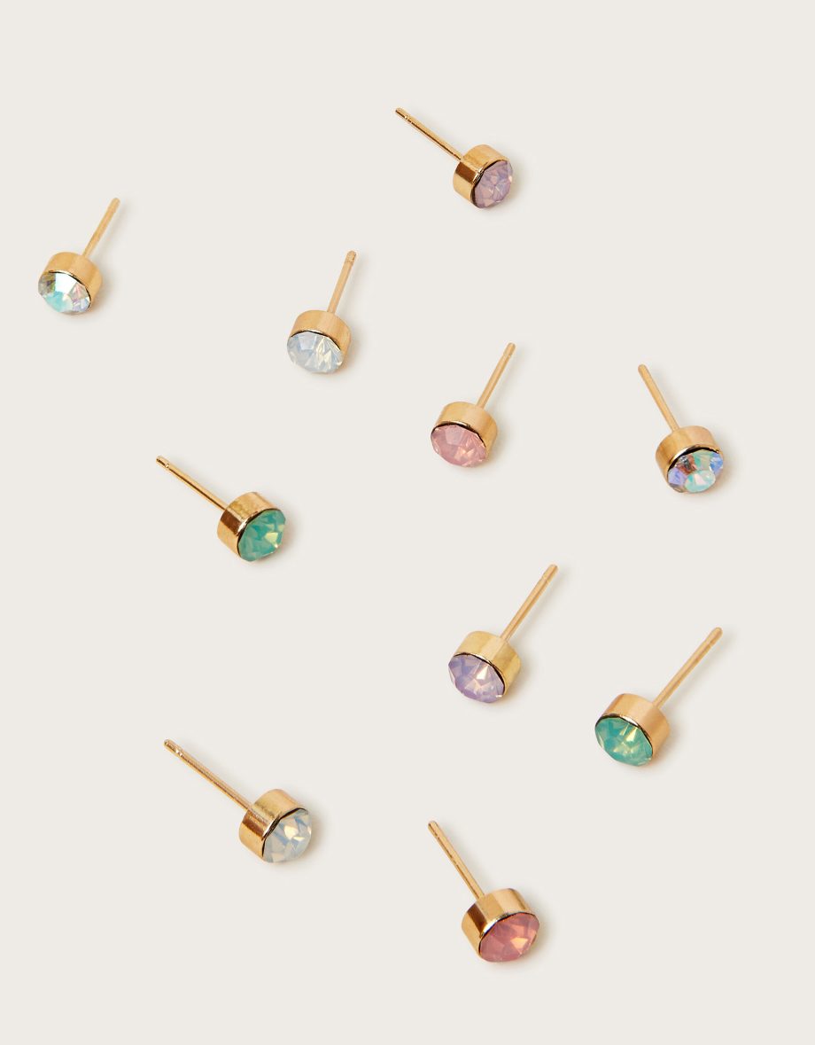 5-pack pastel gem stud earrings