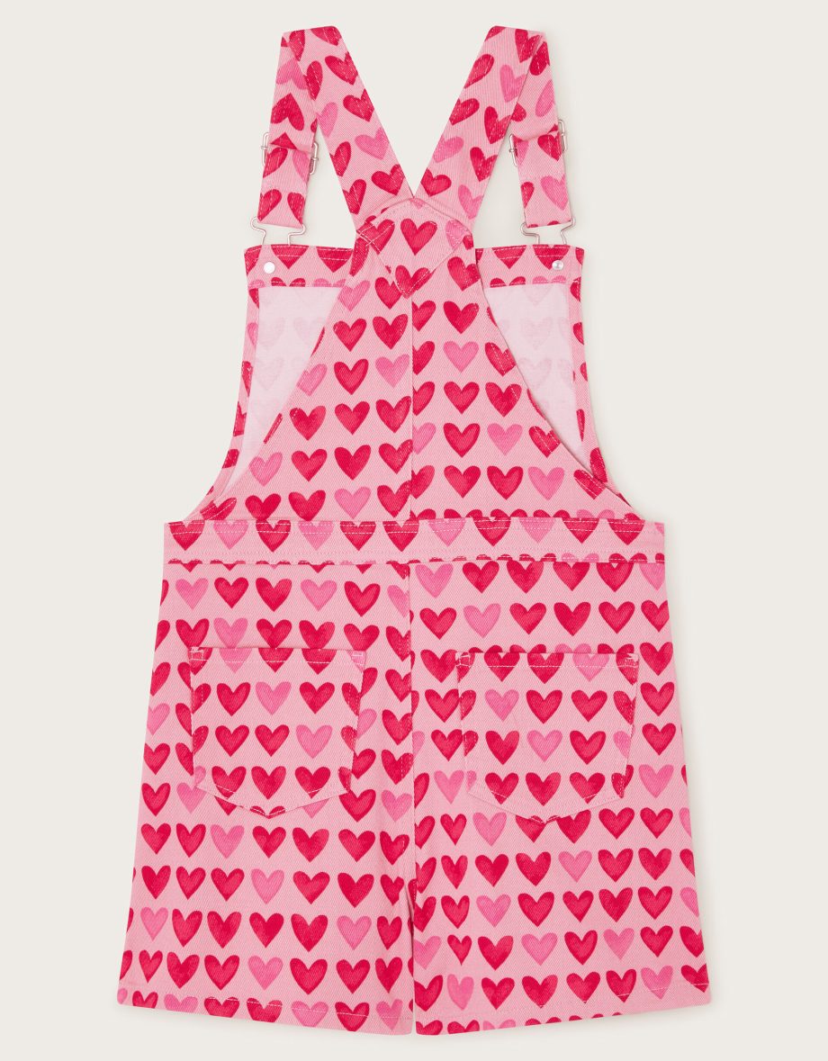 Heart Print Short Dungarees Pink