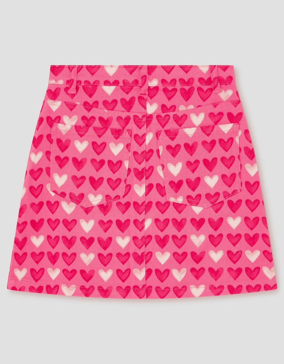 Heart print denim skirt pink