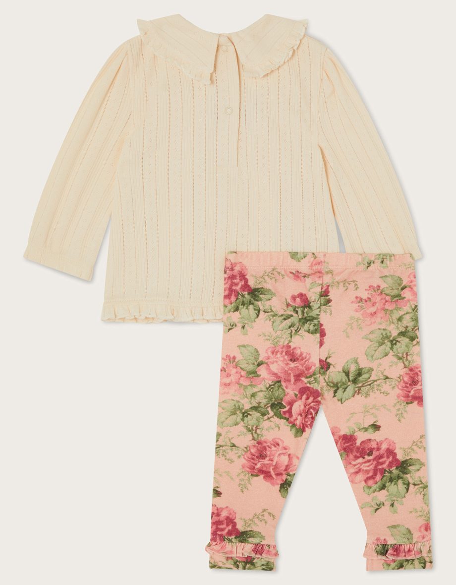 Newborn betsy pointelle top and floral leggings set ivory