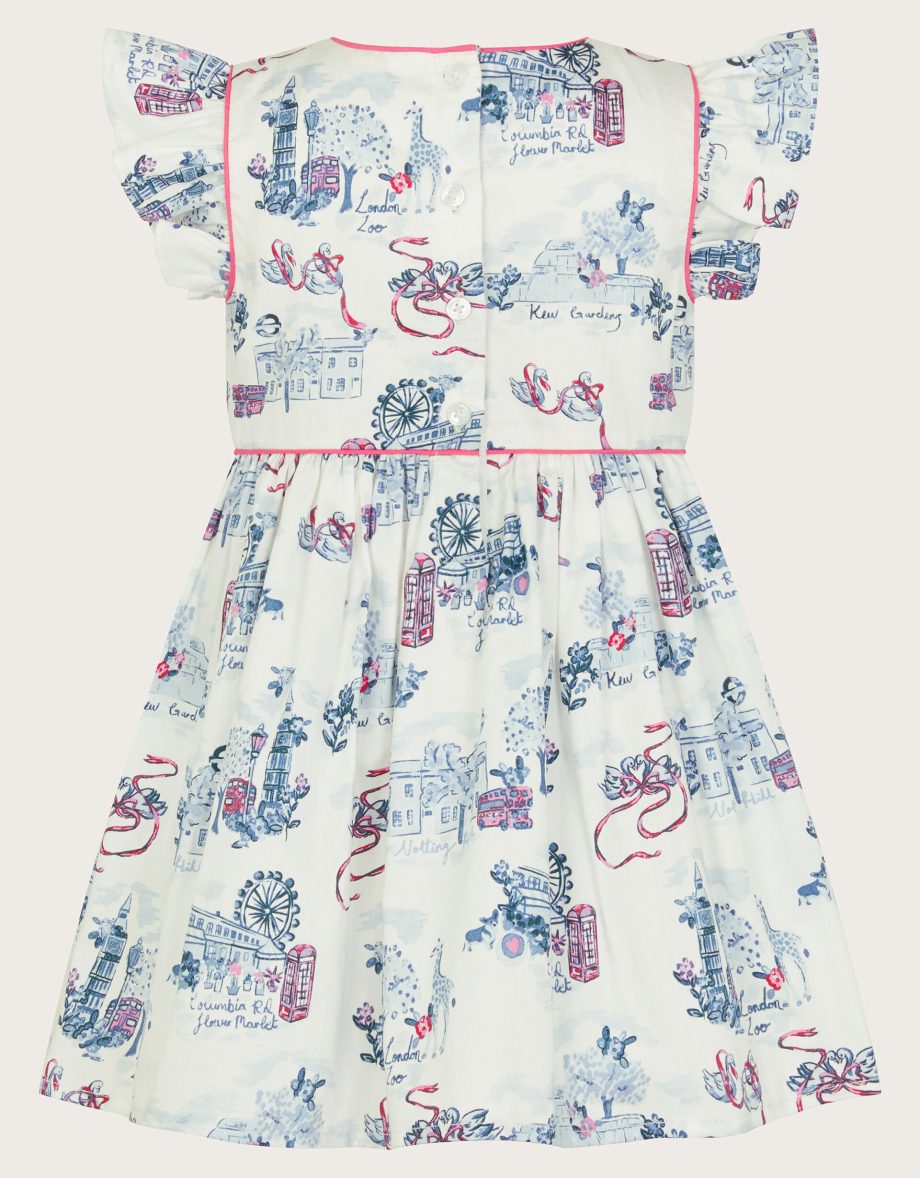 Baby london print frilly cotton dress ivory