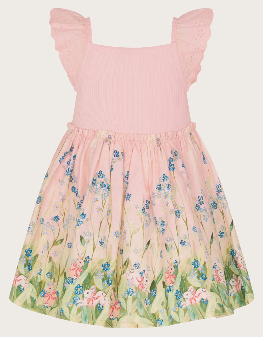 Baby bunny scene dress pink