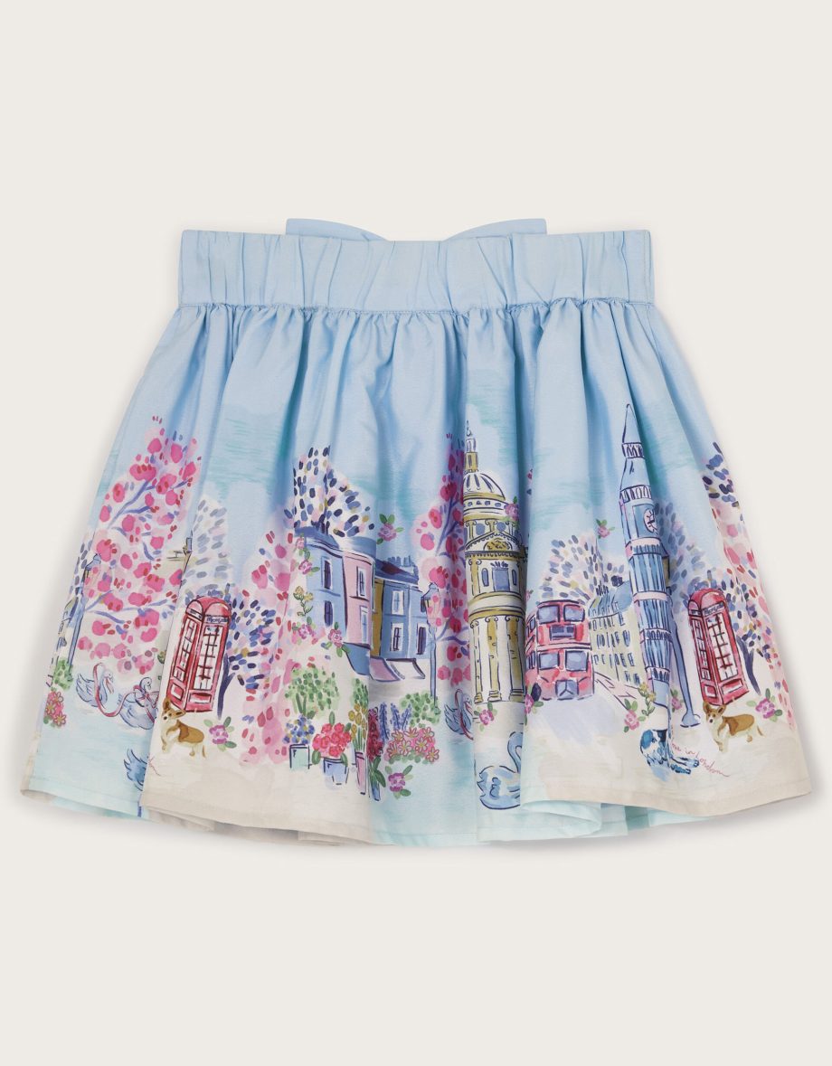 London print bow skirt blue