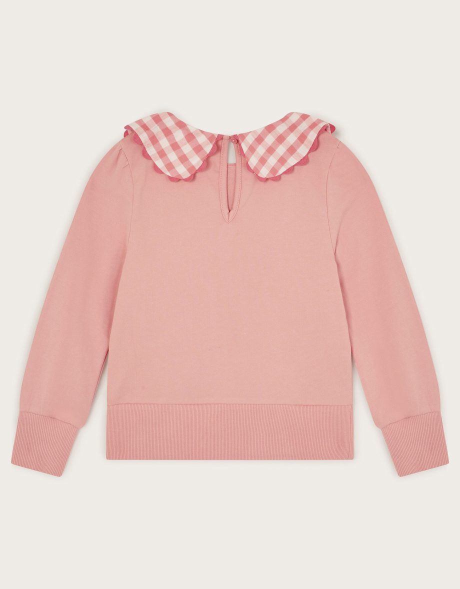 Floral gingham collar sweatshirt pink