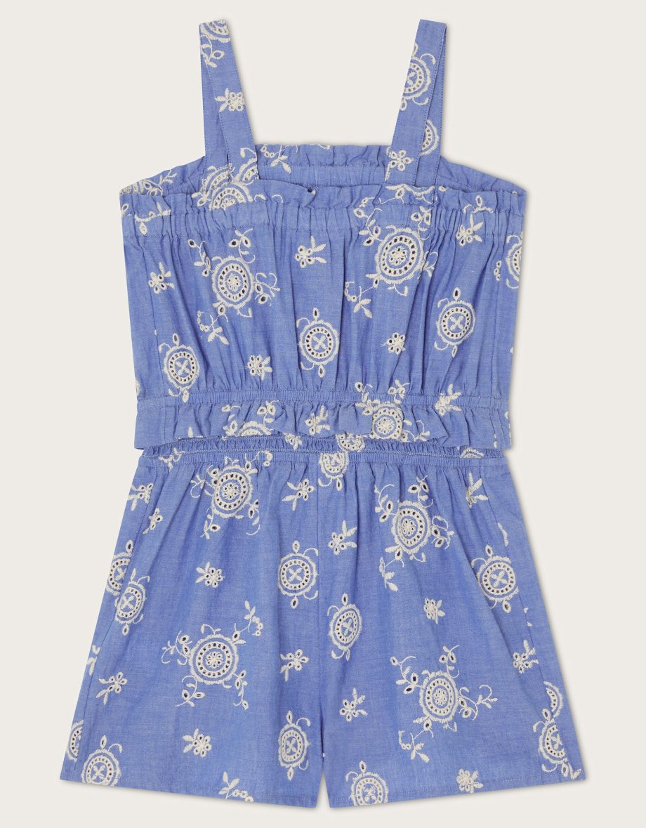 Strappy broderie chambray playsuit blue