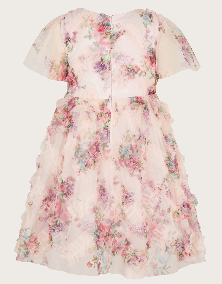 Roma print floral ruffle dress pink