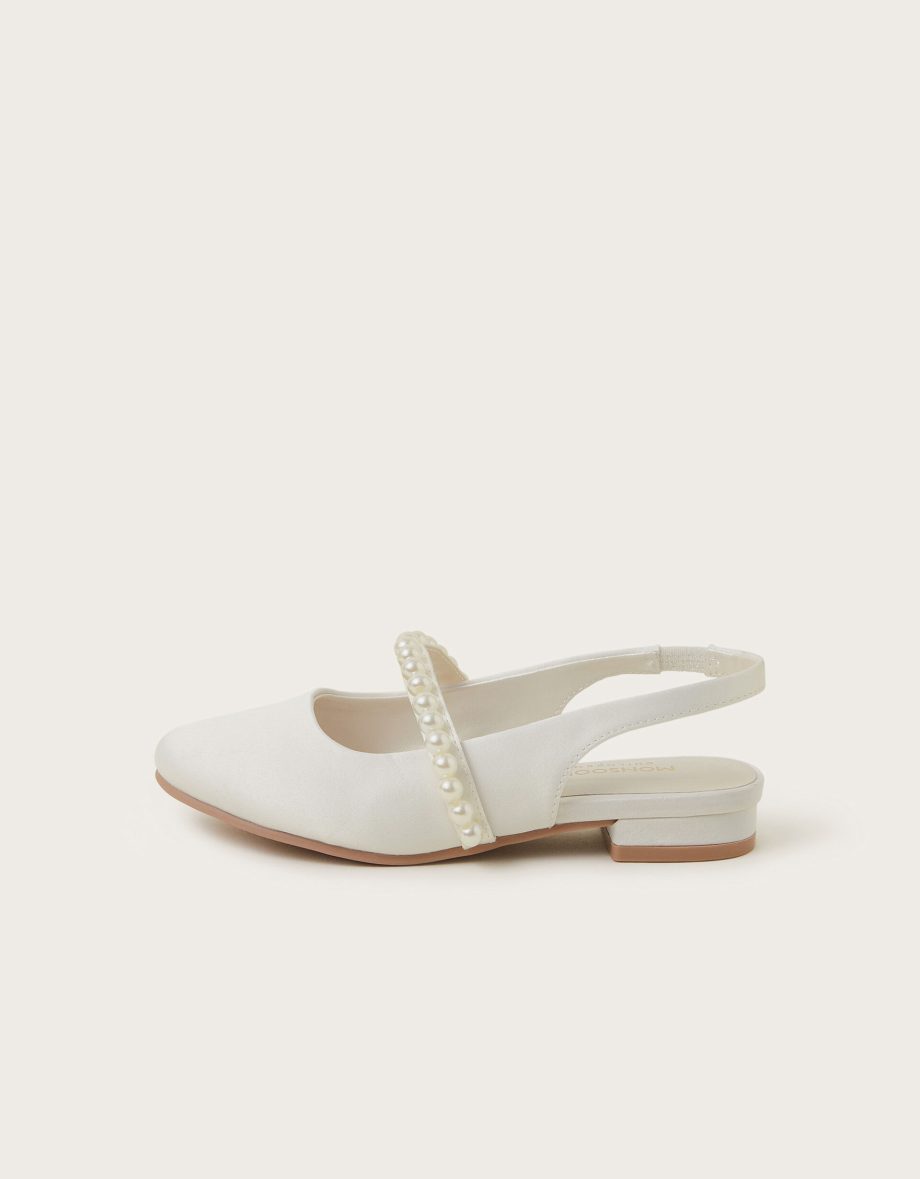 Pearl strap slingback flats ivory