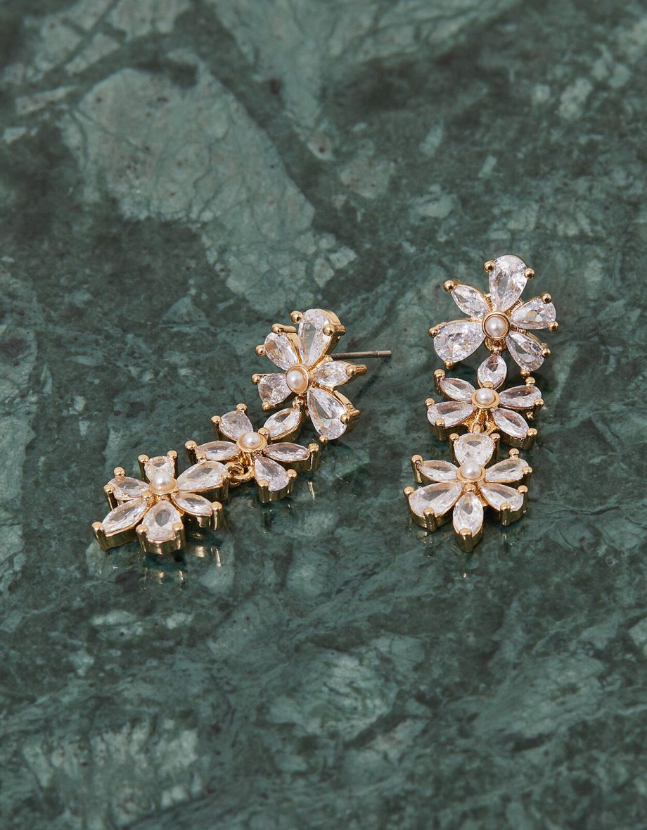 Crystal Flower Drop Earrings