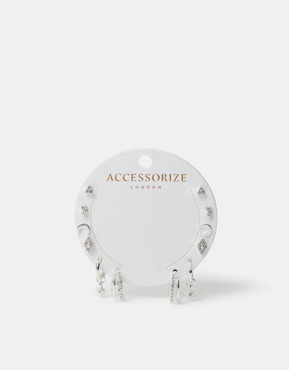 6-PACK STARRY NIGHT STUD AND HOOP EARRINGS SILVER
