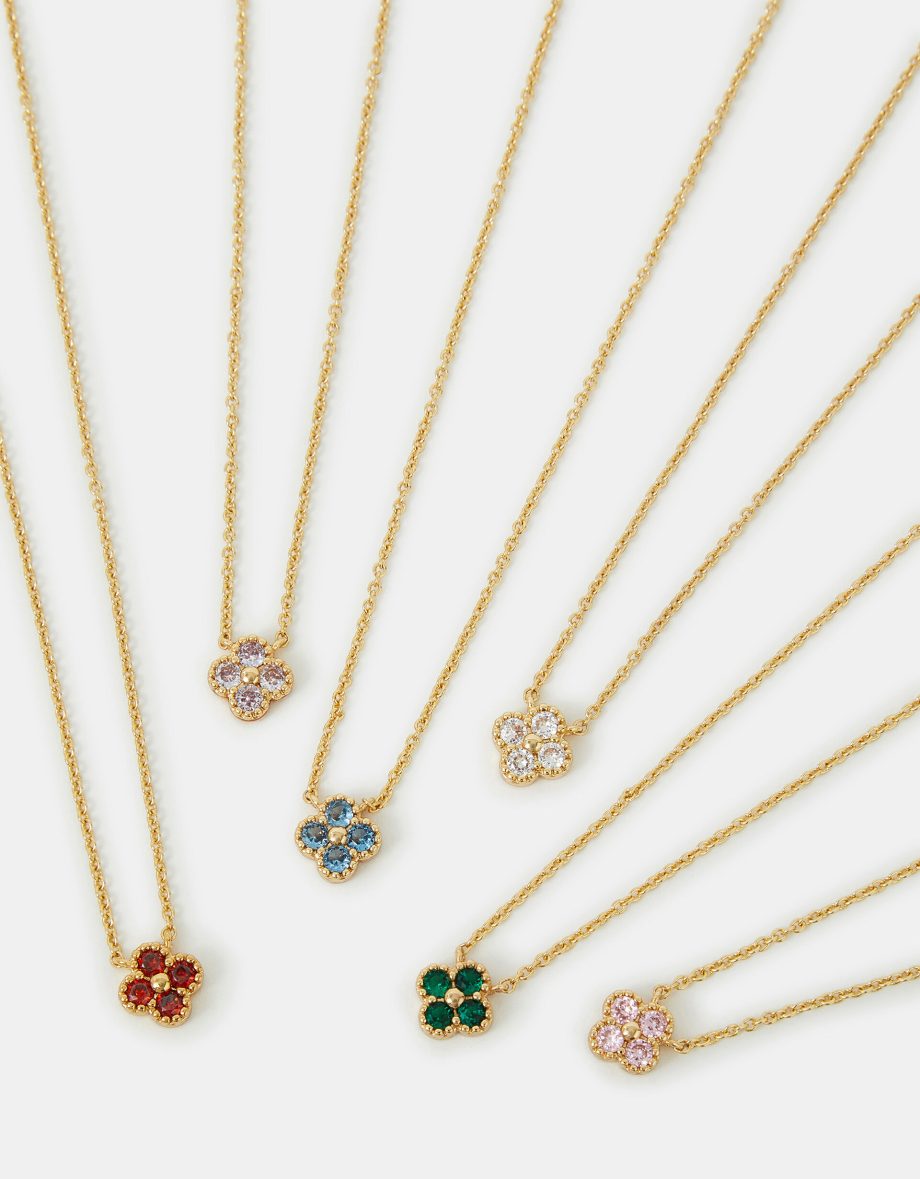 14CT GOLD-PLATED BIRTHSTONE FLOWER PENDANT NECKLACE GOLD