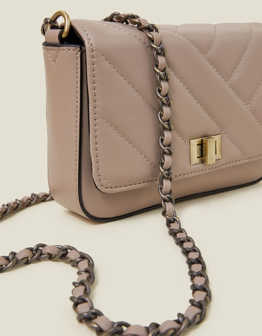 Chain Strap Faux Leather Cross-Body Bag Mink