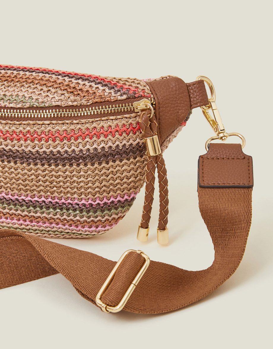 STRIPE RAFFIA BUM BAG