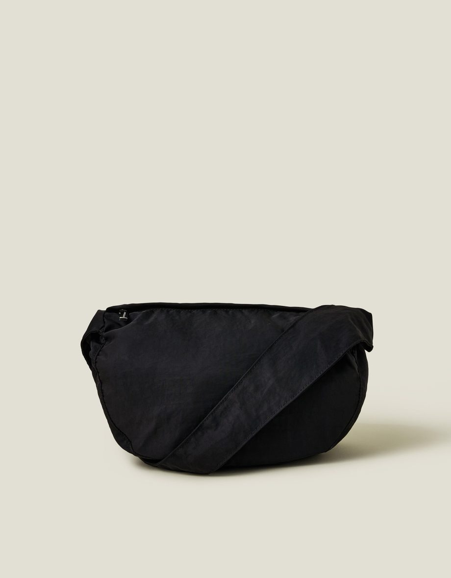 RUCHED STRAP SLING BAG BLACK