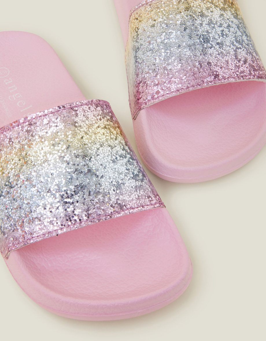 GIRLS GLITTER OMBRE SLIDERS PINK