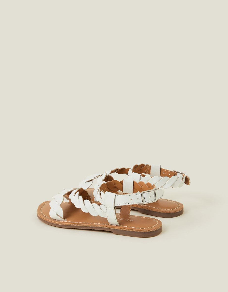 GIRLS LEATHER PLAIT SANDALS WHITE