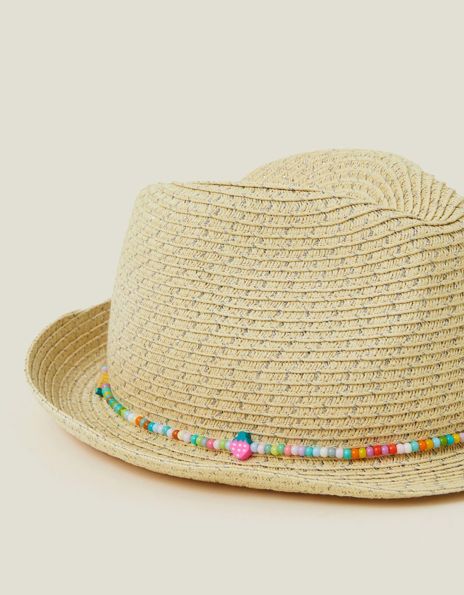 GIRLS BEADED BAND STRAW HAT NATURAL