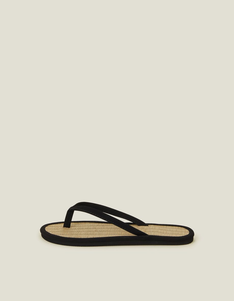 Plain Seagrass Flip Flops Black