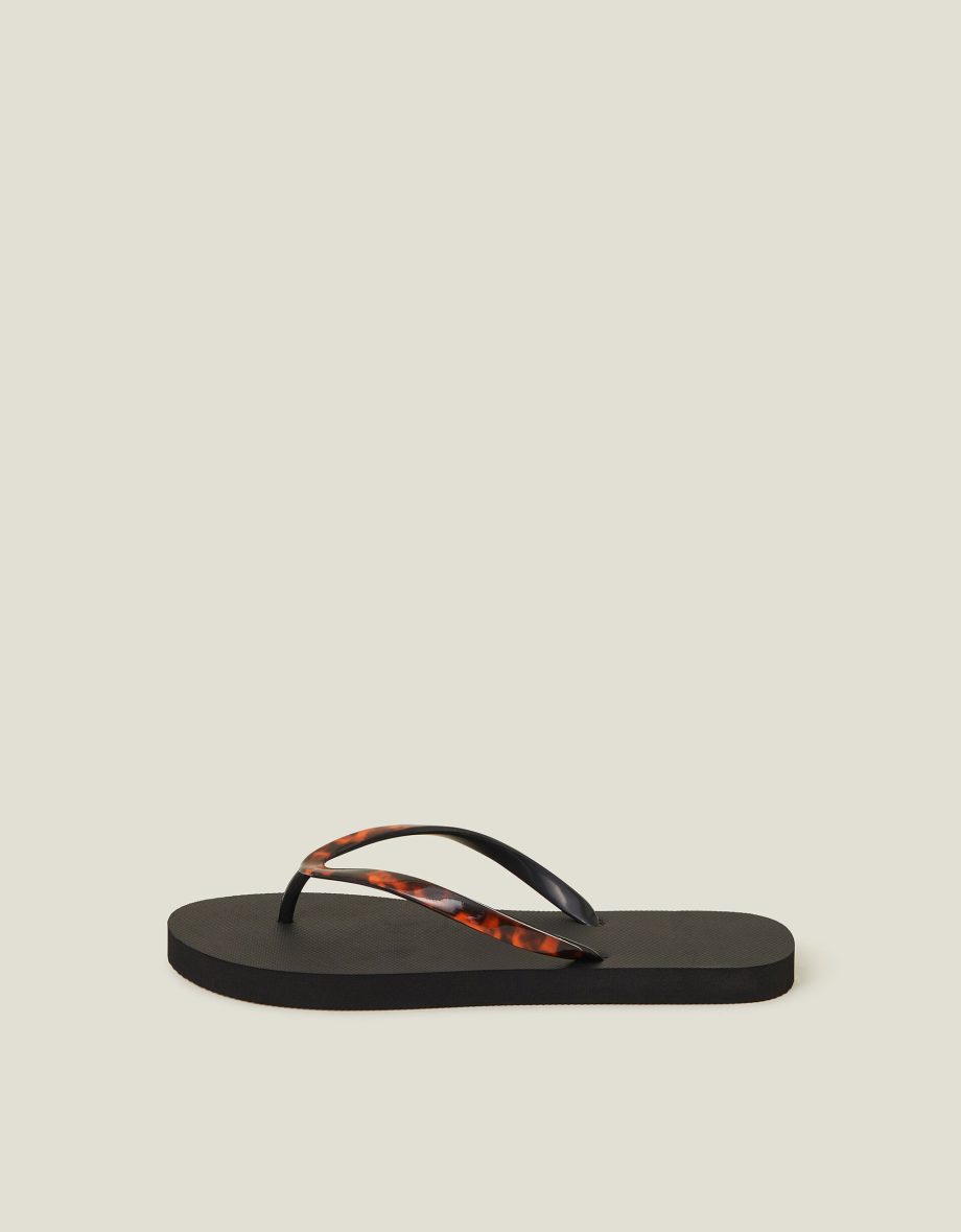 Tortoiseshell Strap Flip Flops Black