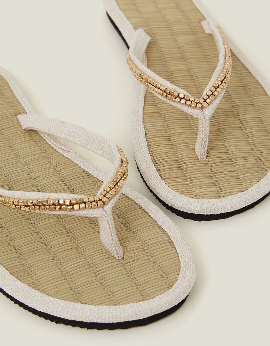 BEADED SEAGRASS FLIP FLOPS CREAM