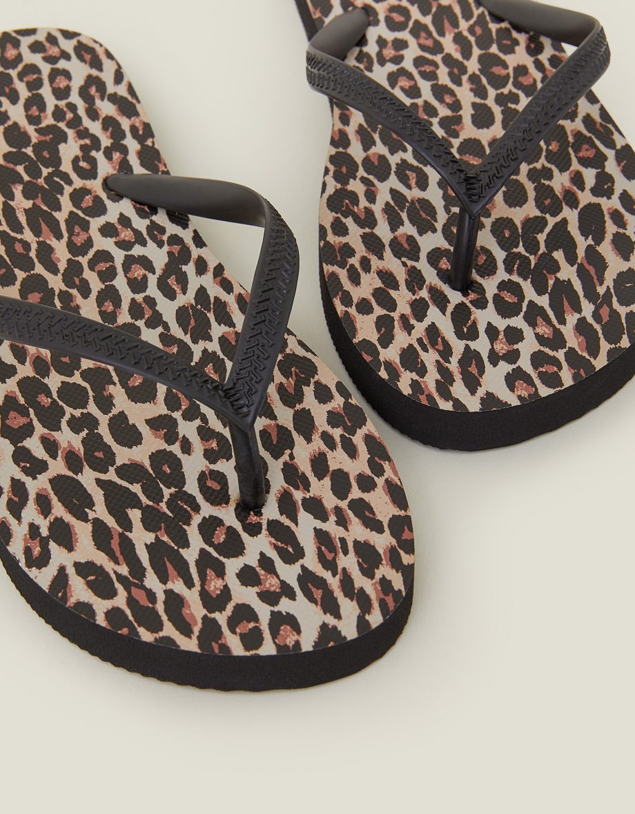 Leopard Print Flip Flops Multi