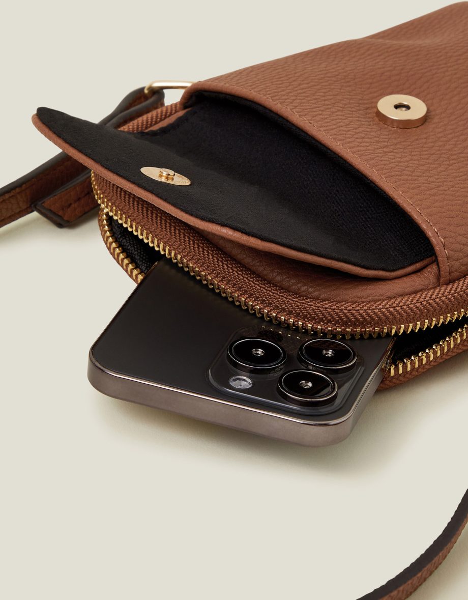 FAUX LEATHER POCKET PHONE BAG TAN