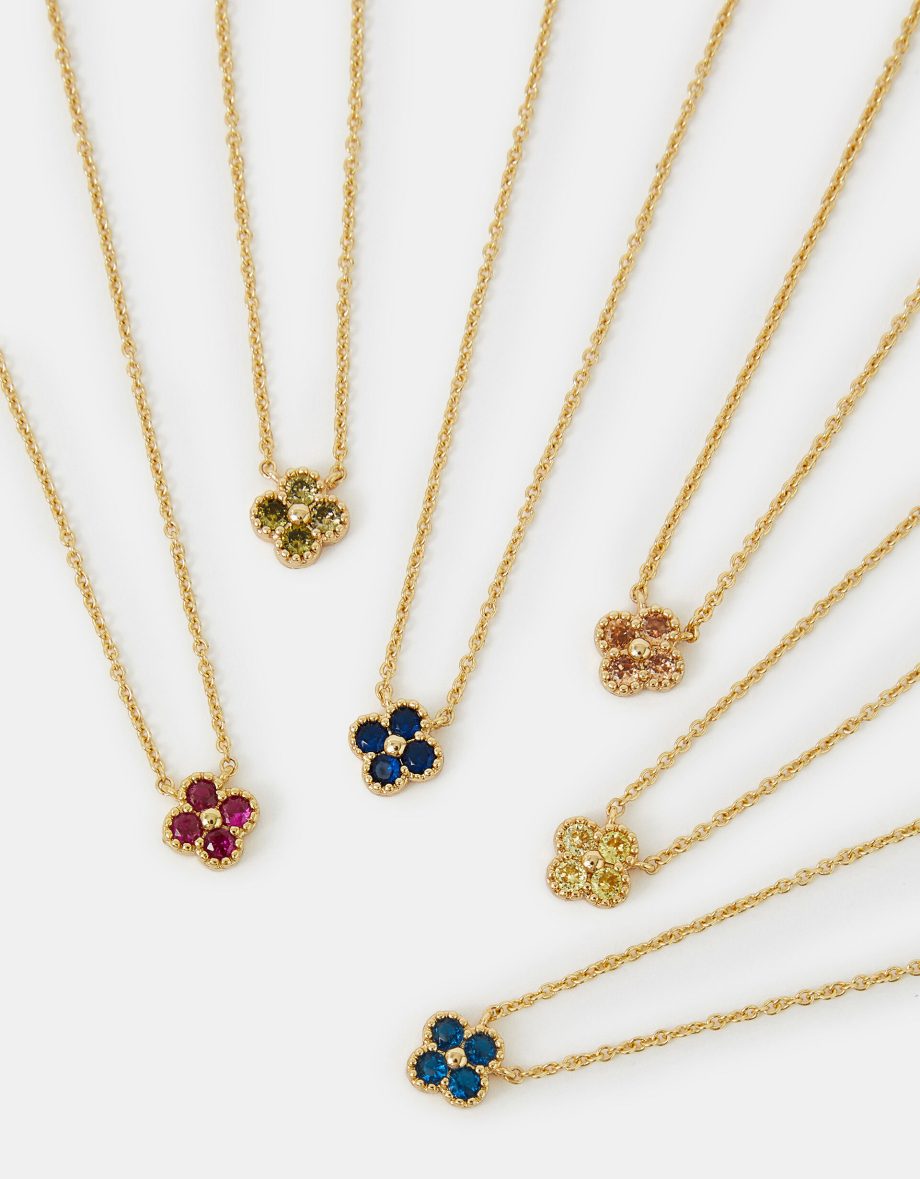 14CT GOLD-PLATED BIRTHSTONE FLOWER PENDANT NECKLACE GOLD