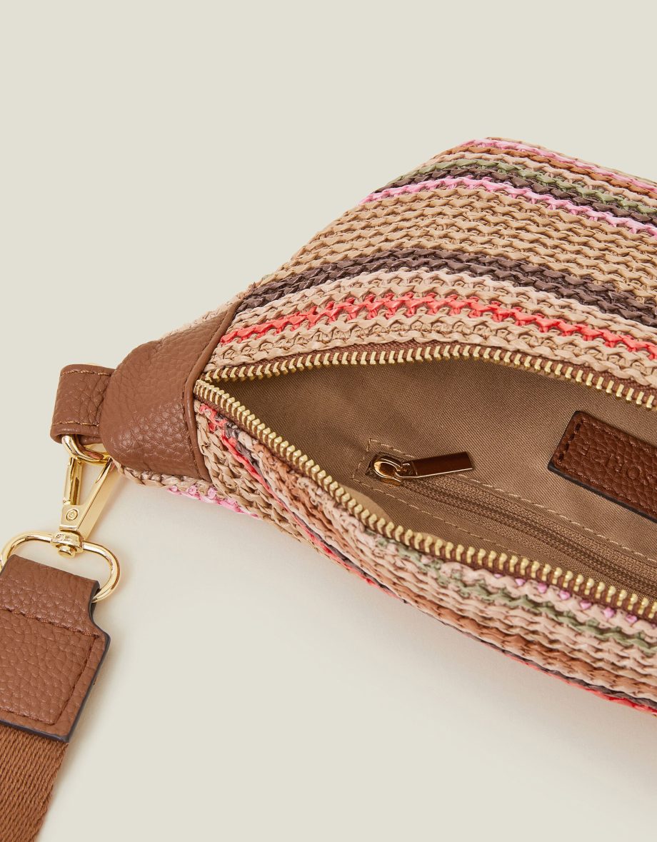 STRIPE RAFFIA BUM BAG