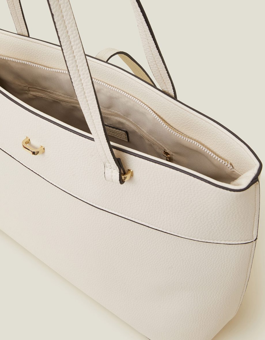 LARGE FAUX LEATHER TOTE BAG CREAM