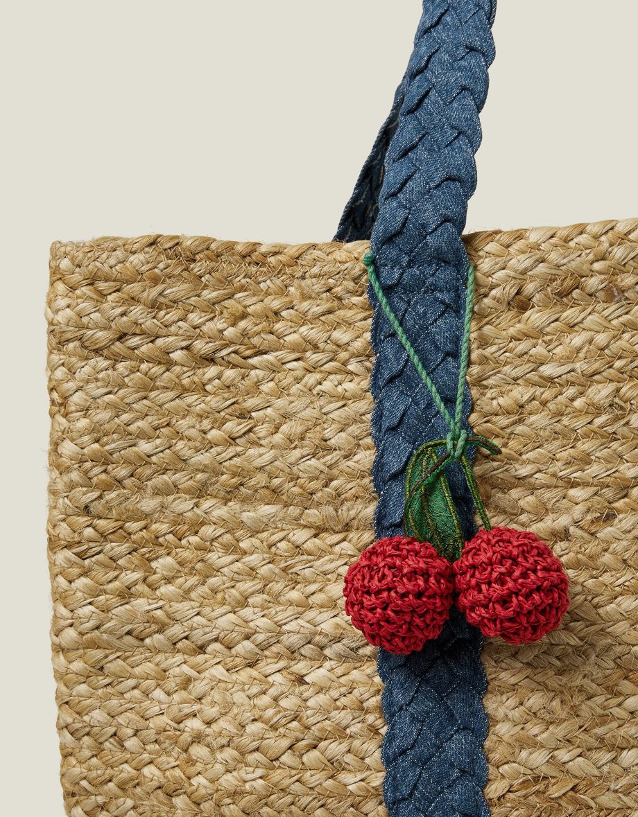 DENIM STRAP JUTE SHOULDER BAG