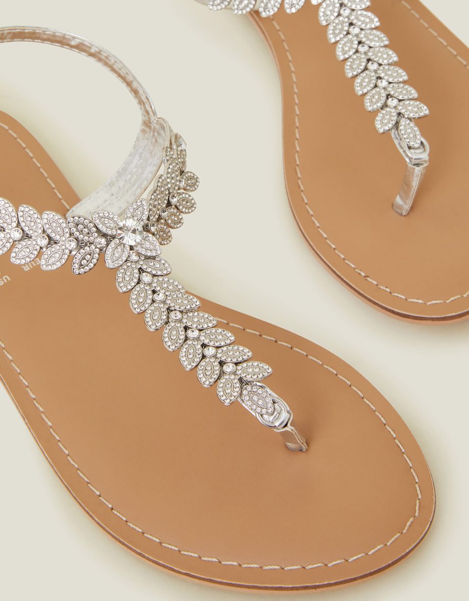 DIAMANTE LEAF EMBELLISHED SANDALS WHITE