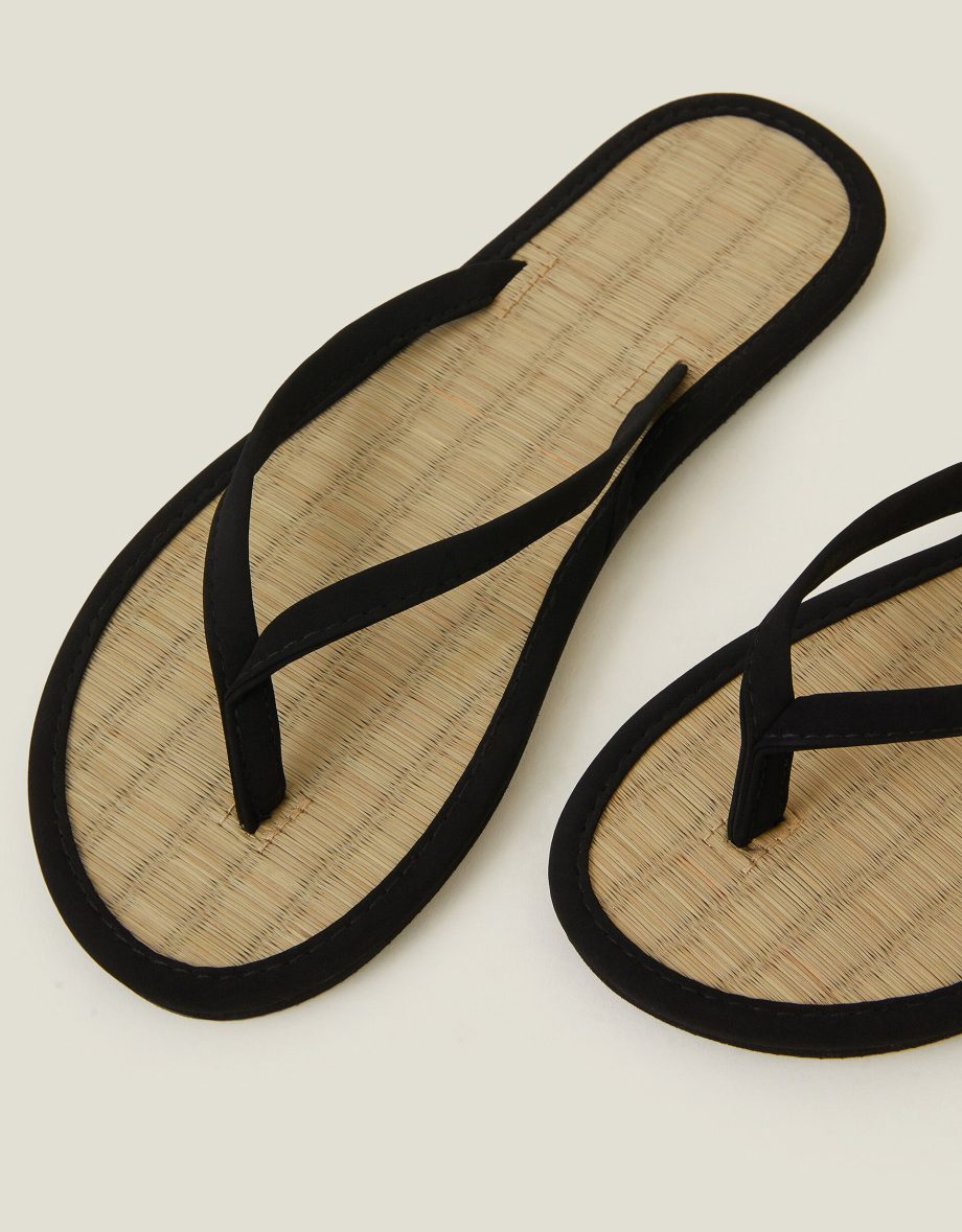 Plain Seagrass Flip Flops Black