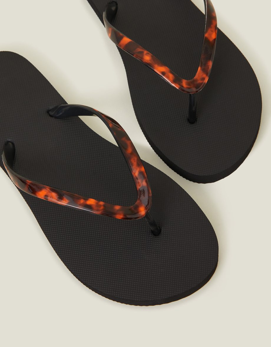 Tortoiseshell Strap Flip Flops Black