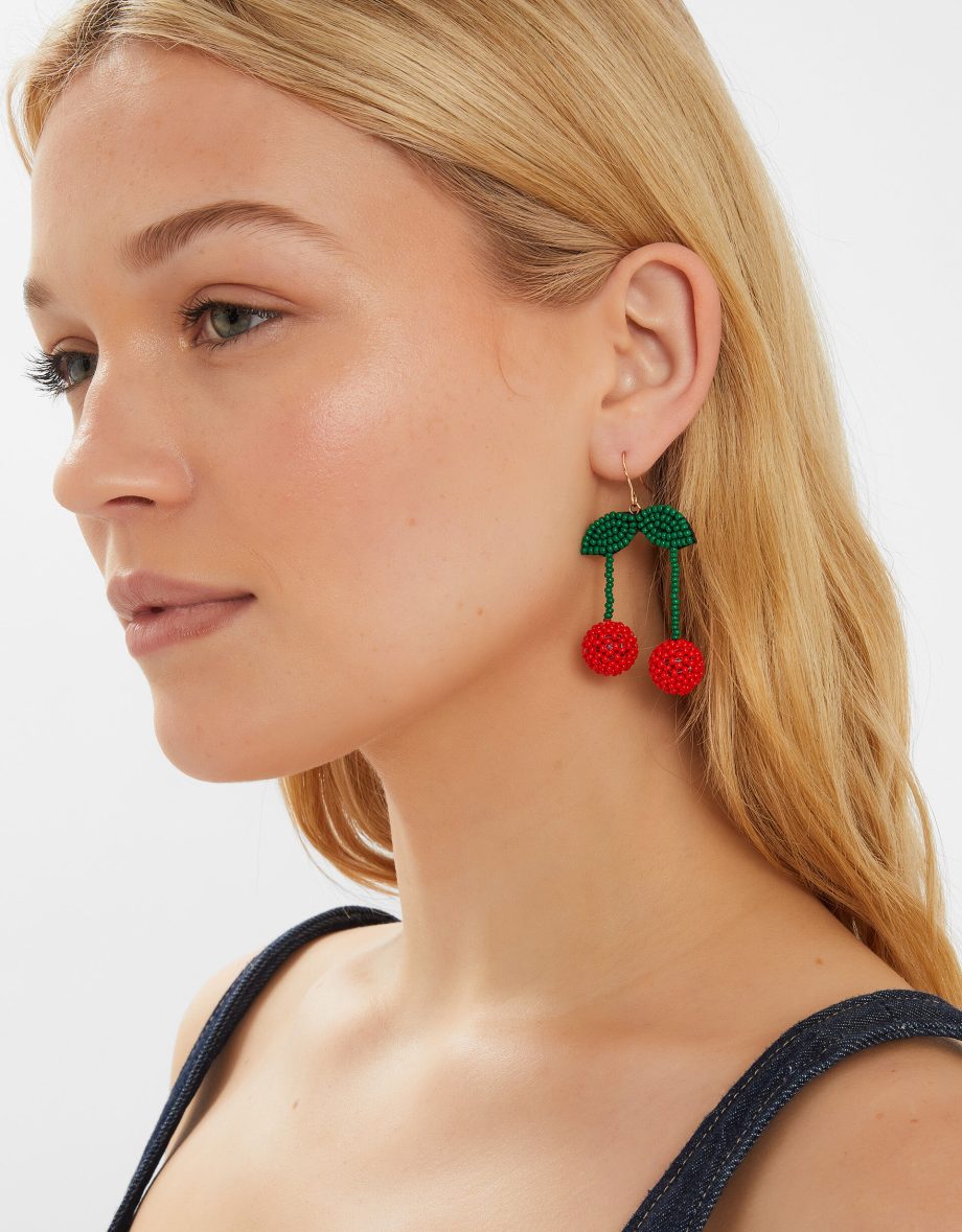 Cherry Beaded Drop Earrings