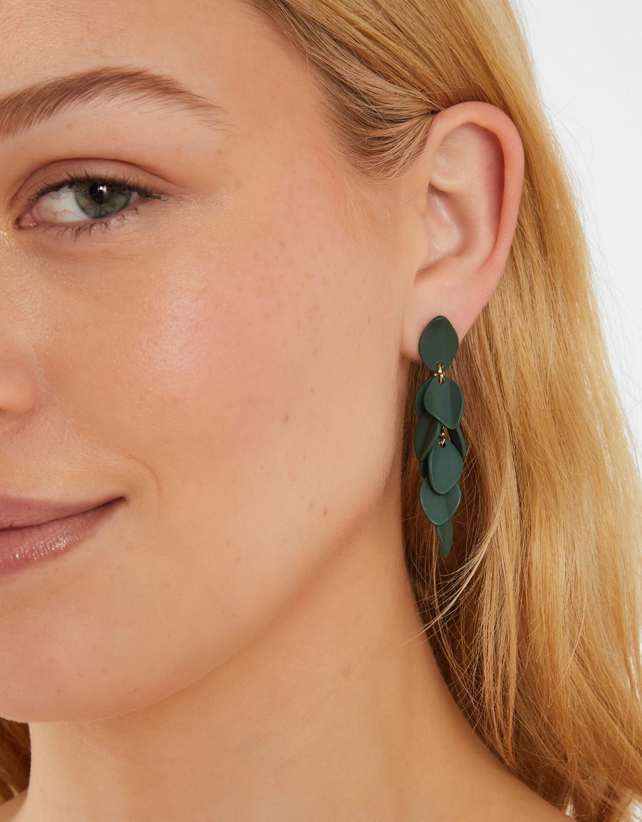 ENAMEL WILLOW LEAF DROP EARRINGS