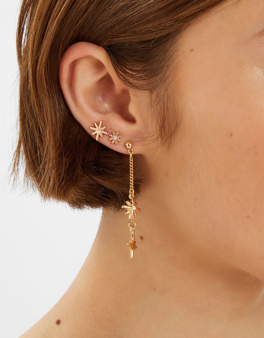 6-PACK CELESTIAL CHAIN STUD AND HOOP EARRINGS GOLD