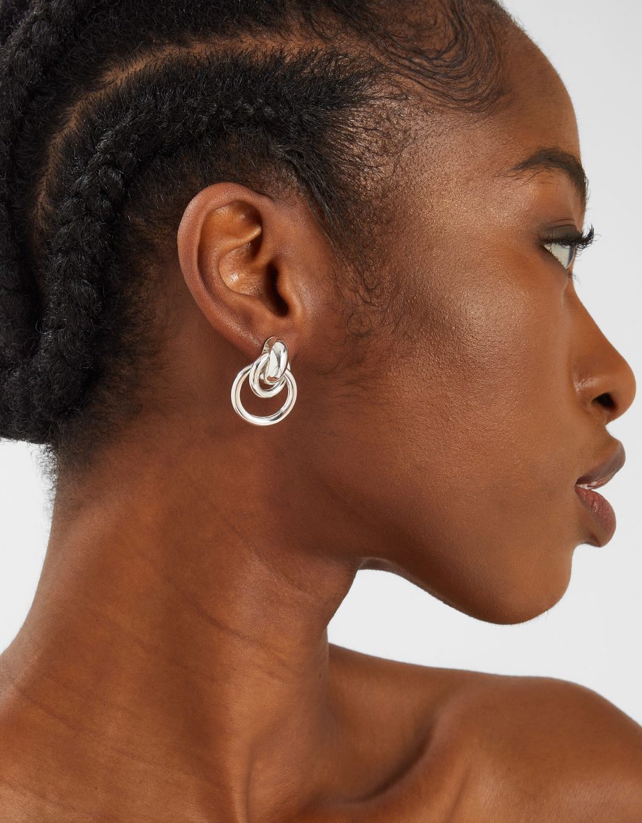 STERLING SILVER-PLATED ROUND LINK HOOP EARRINGS