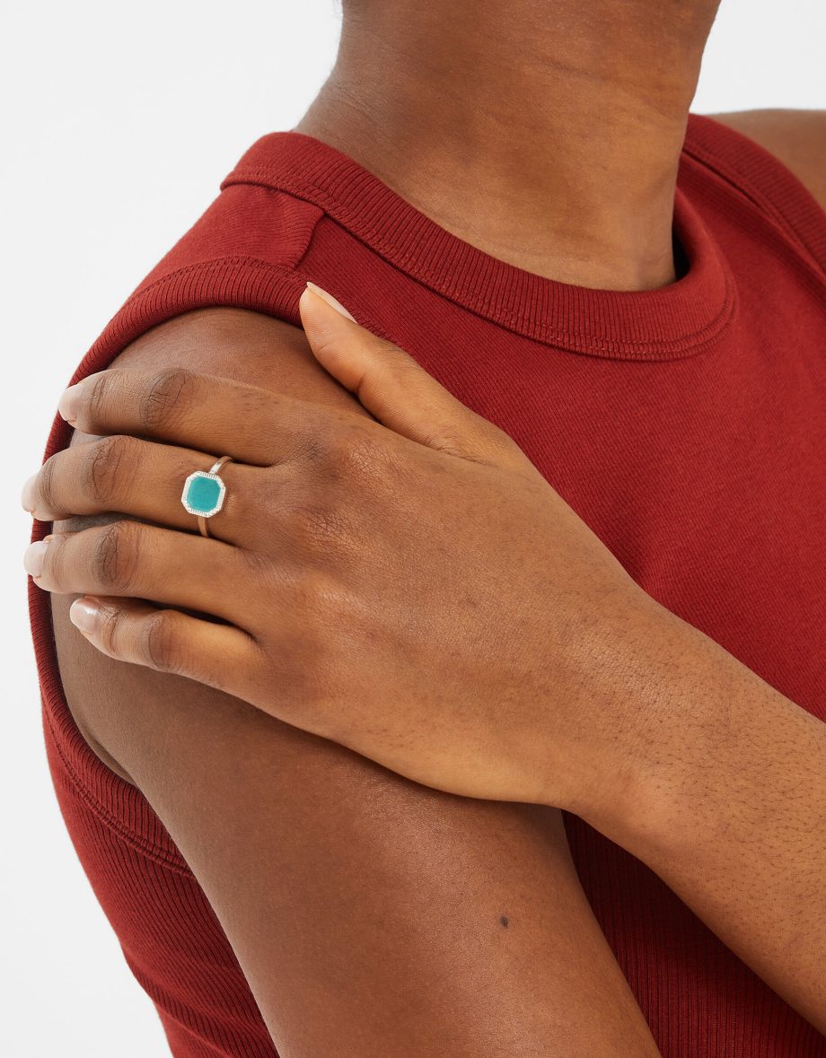 STERLING SILVER-PLATED SQUARE AQUA QUARTZ RING SILVER