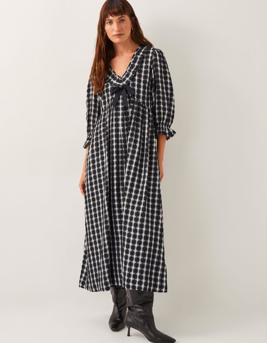 Violet check bow maxi dress black