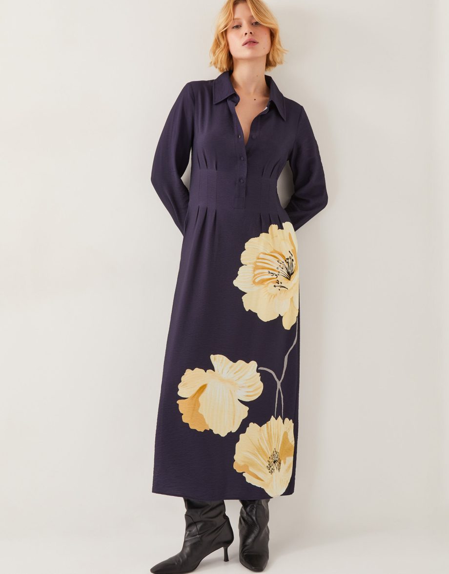 Fearne floral midi shirt dress blue