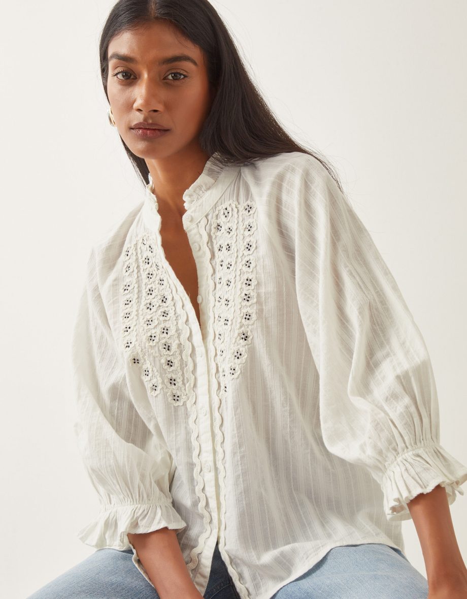 Arden embroidered cotton blouse ivory