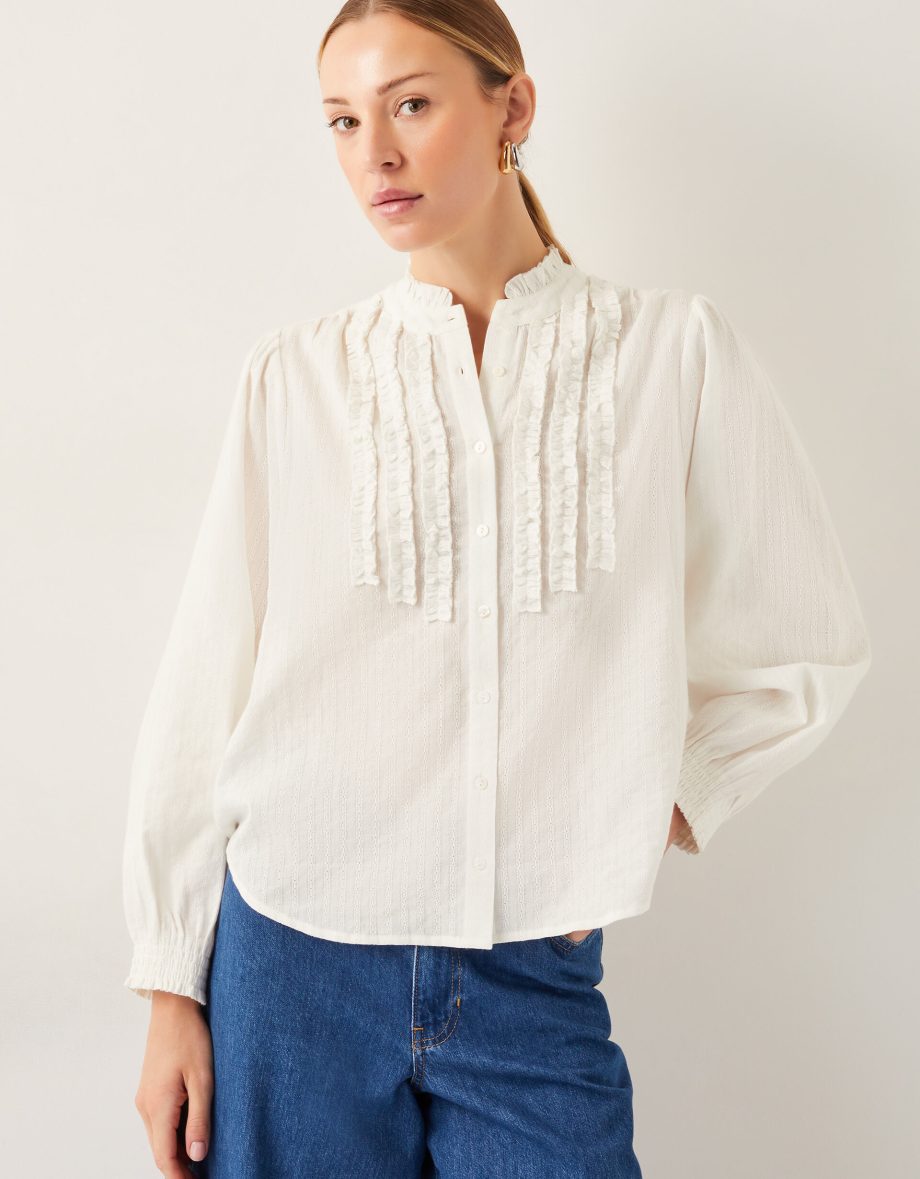 Chiara Frill Cotton Blouse Ivory