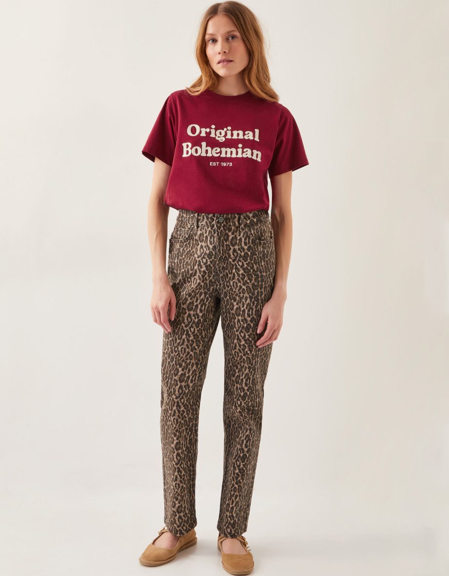 Annie Leopard Print Straight Leg Jeans Brown