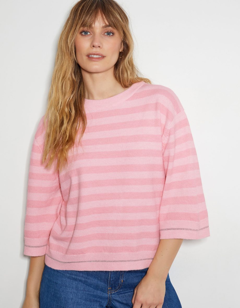 Sammi Stripe Crop Sleeve Jumper Pink