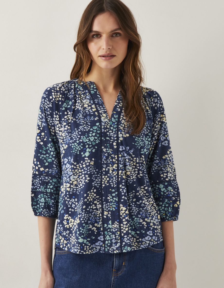 Micola abstract print jersey blouse blue