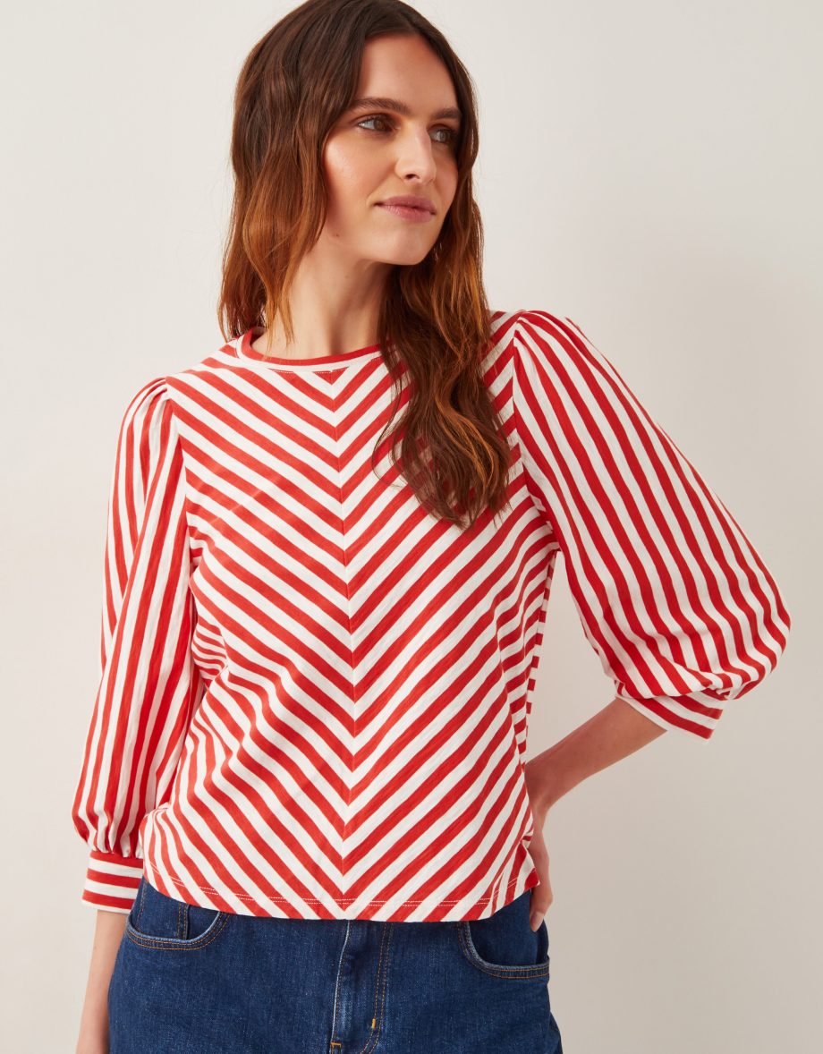 Sally Stripe Jersey Top Red